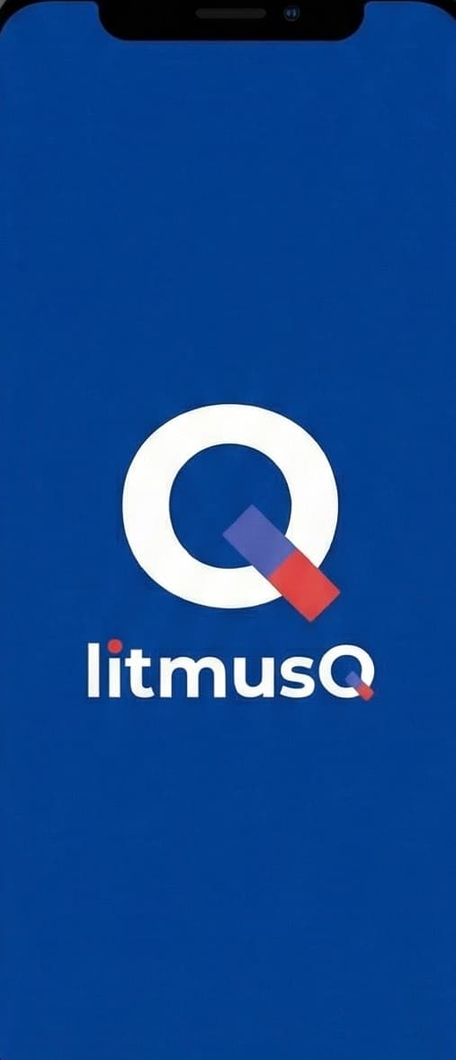 LitmusQ App - Mock test interface showing question navigation with timer